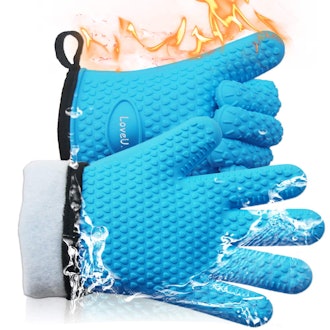 LoveU. Oven Mitts - Silicone and Cotton Double-layer Heat Resistant Gloves