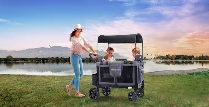 The WonderFold Wagon can hold up to four kids, making it ideal for large families. 