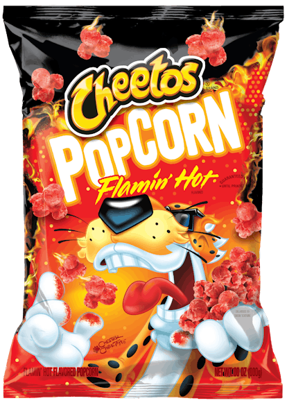 This New Cheetos Popcorn comes in Flamin' Hot and Cheddar flavors.
