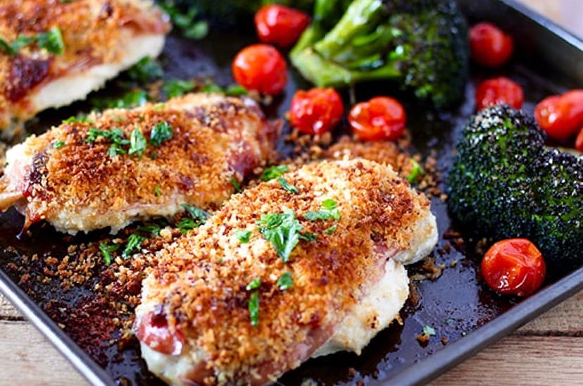 Sheet pan unstuffed chicken breast recipe from Number 2 Pencil brings on loads of flavor with only a...