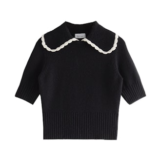 Wide Collar Wool Knit Sweater