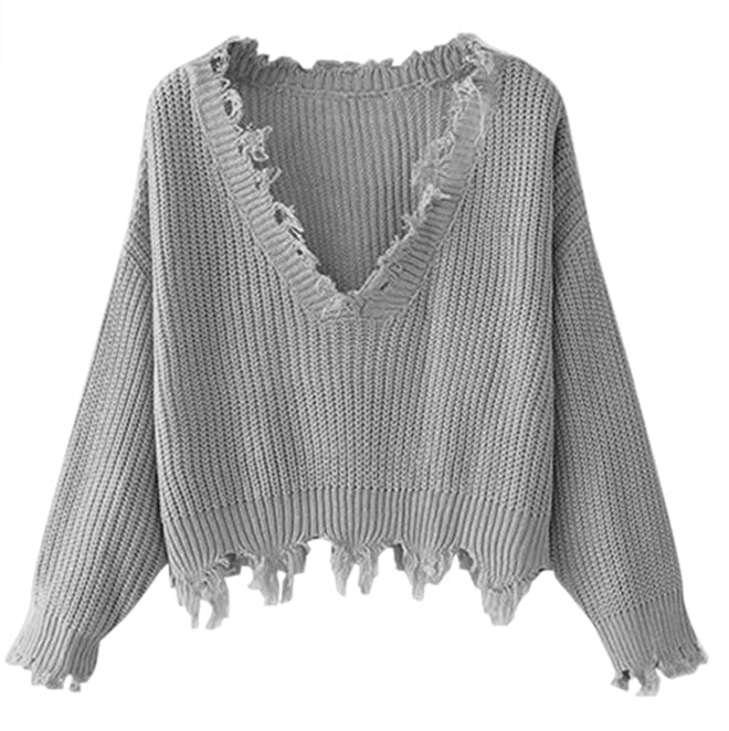 ZAFUL Distressed V-Neck Sweater