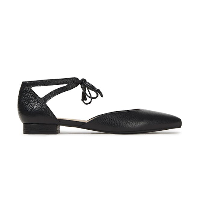 French Sole Penelope Cutout Textured-Leather Point-Toe Flats