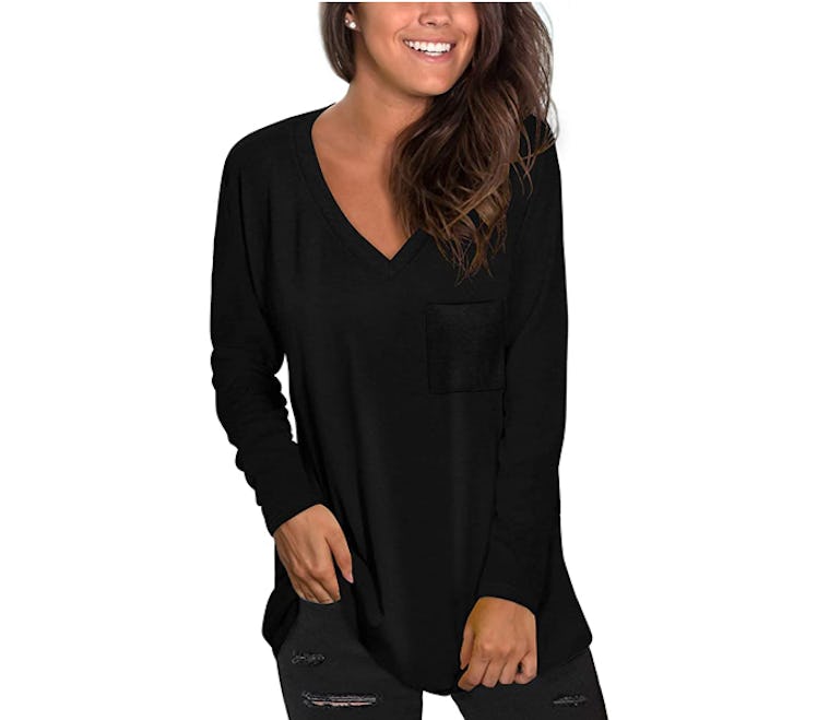 NSQTBA Long Sleeve V-Neck Tunic Top