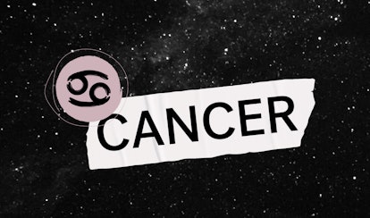 A black sky full of stars with Cancer's astrological sign and Cancer written next to it.