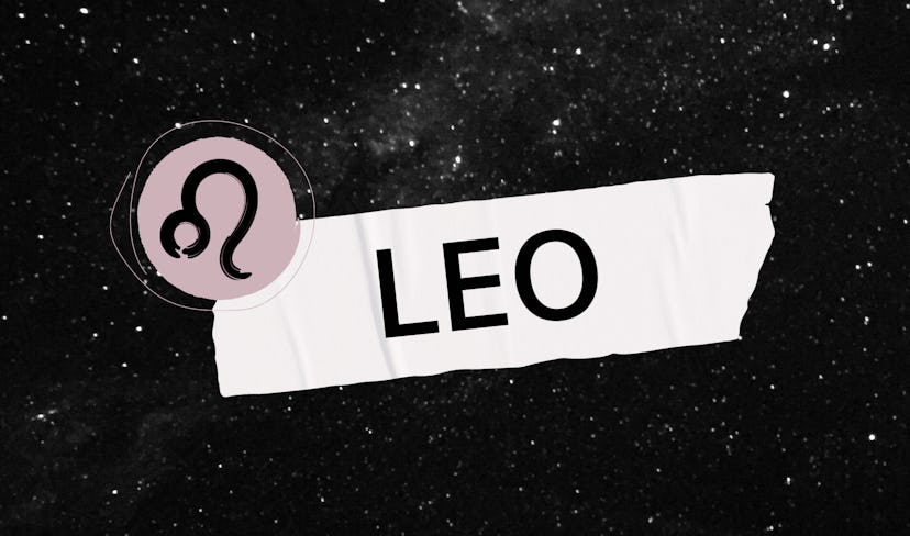 A black sky full of stars with Leo's astrological sign and Leo written next to it.