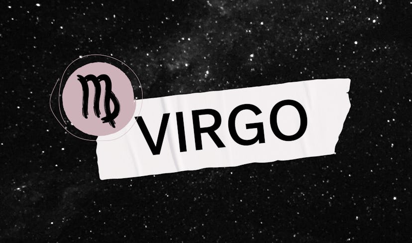 A black sky full of stars with Virgo's astrological sign and Virgo written next to it.
