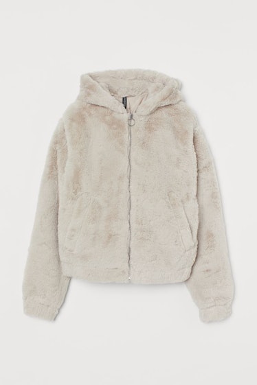 Hooded faux-fur jacket