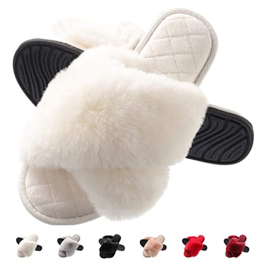 COCOHOME Women's Cross Band Fuzzy Slippers