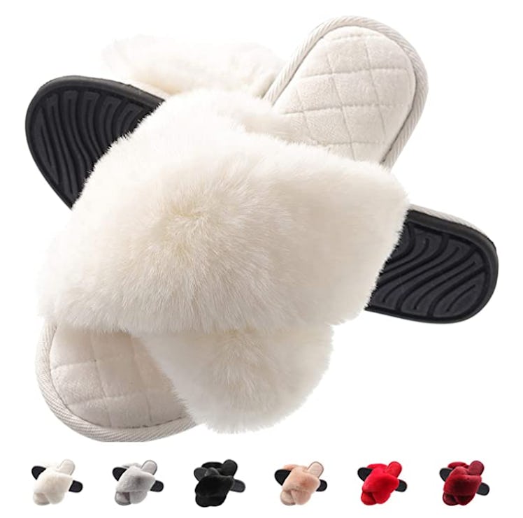 COCOHOME Women's Cross Band Fuzzy Slippers