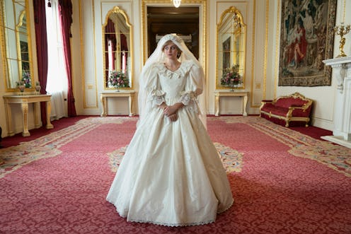 Emma Corrin as Princess Diana in her wedding dress, The Crown Season 4