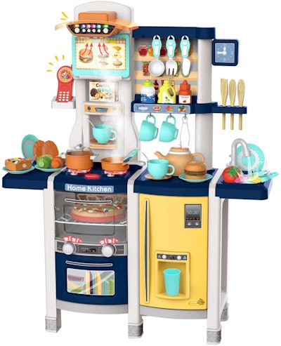 UNIH Toys for Kids Play Kitchen Pretend Kitchen Playset Toddler Toy with Realistic Lights & Sounds,P...