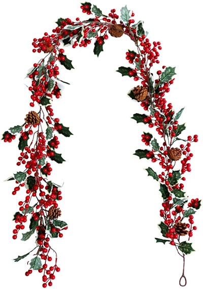 TICLOOC 6.4FT Red Berry Christmas Garland with Pine Cone Greenery