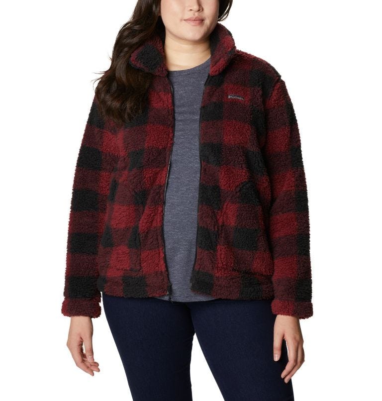 womens red and black plaid fleece jacket