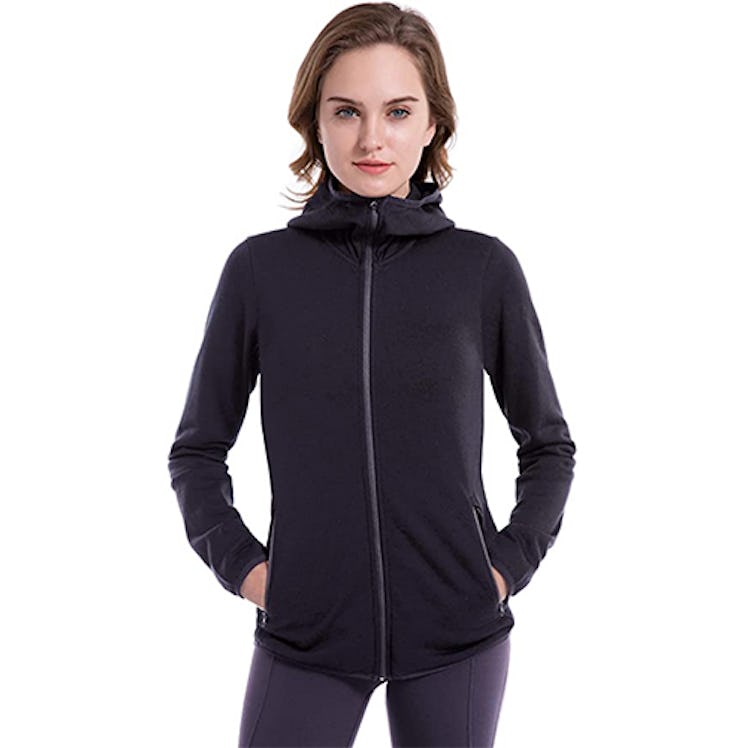 Eizniz Women's 100% Merino Wool Full Zip Hoodie