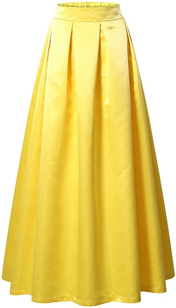 VETIOR Women's Elastic High Waist A-line Flared Maxi Skirt