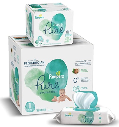 Pampers Pure Protection Diapers and Aqua Pure Pop-Top Sensitive Water Baby Wipes