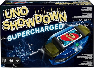 Mattel Games UNO Showdown Supercharged Family Card Game with 112 Cards & Showdown Supercharged Unit ...