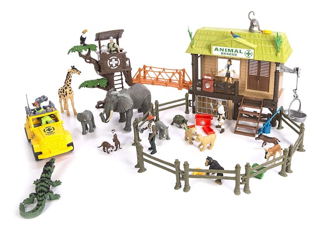 Constructive Playthings CP Toys 55 pc. Jungle Animal Rescue Playset with 5 Action Figures and Safari...