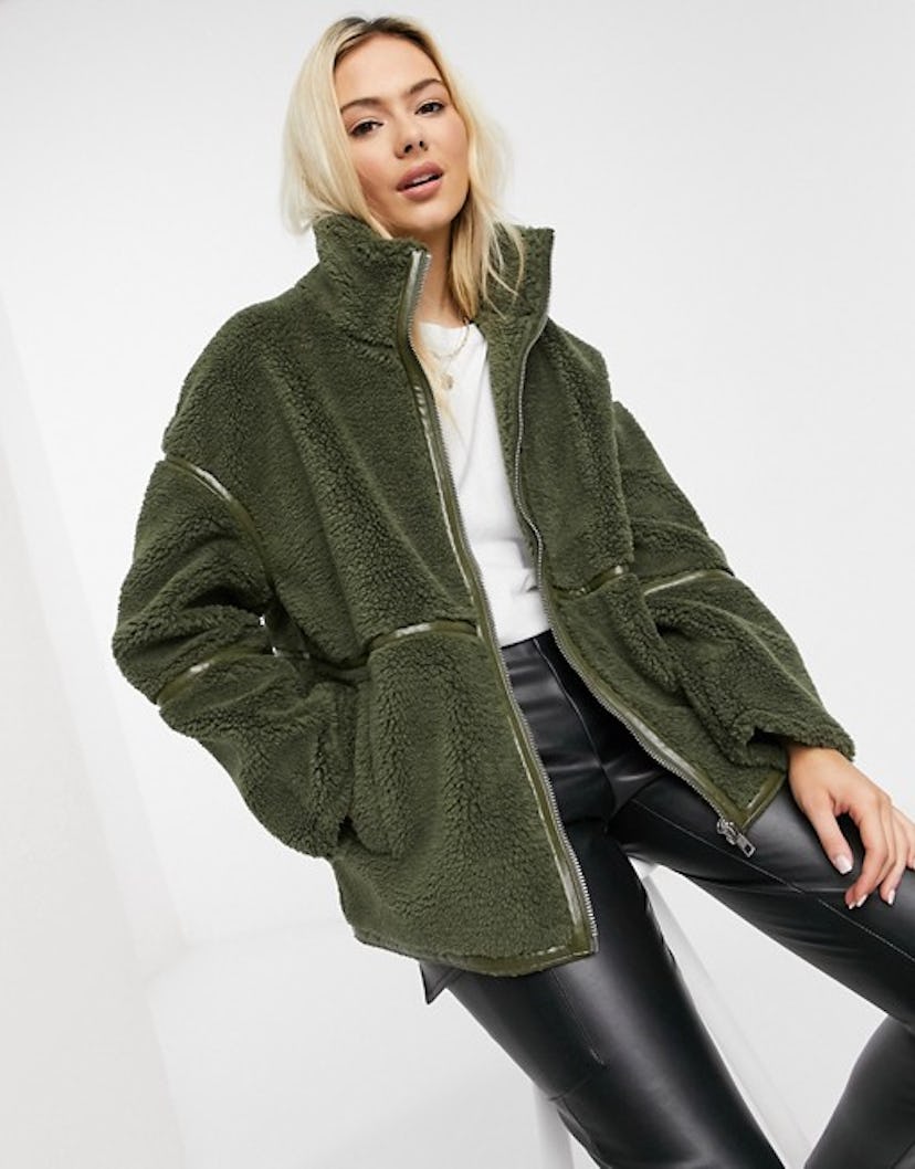 Sherpa Zip Up Jacket with Patent Binding