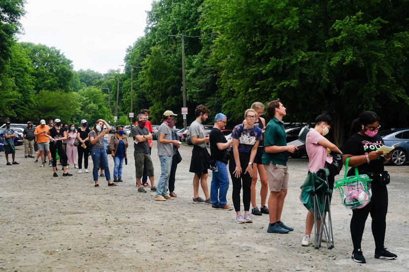 People wait to vote in Georgia's primary elections on June 9, 2020