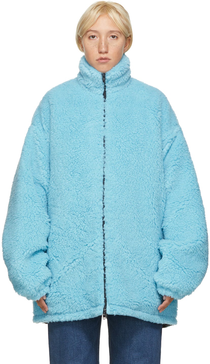 Blue Fleece Oversized Zip-Up Jacket