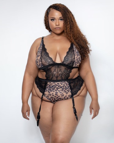  Aria Lace & Mesh Cage Teddy Leopard