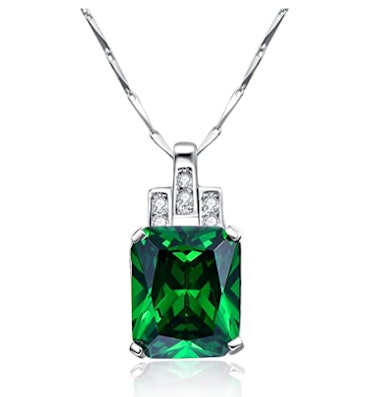 BONLAVIE Womens Pendant Necklace with Created Emerald Cubic Zirconia CZ Birthstone 925 Sterling Silv...