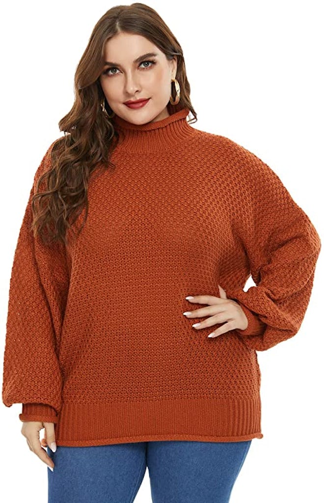 Hanna Nikole Plus Size Texture Knit Turtleneck Sweater