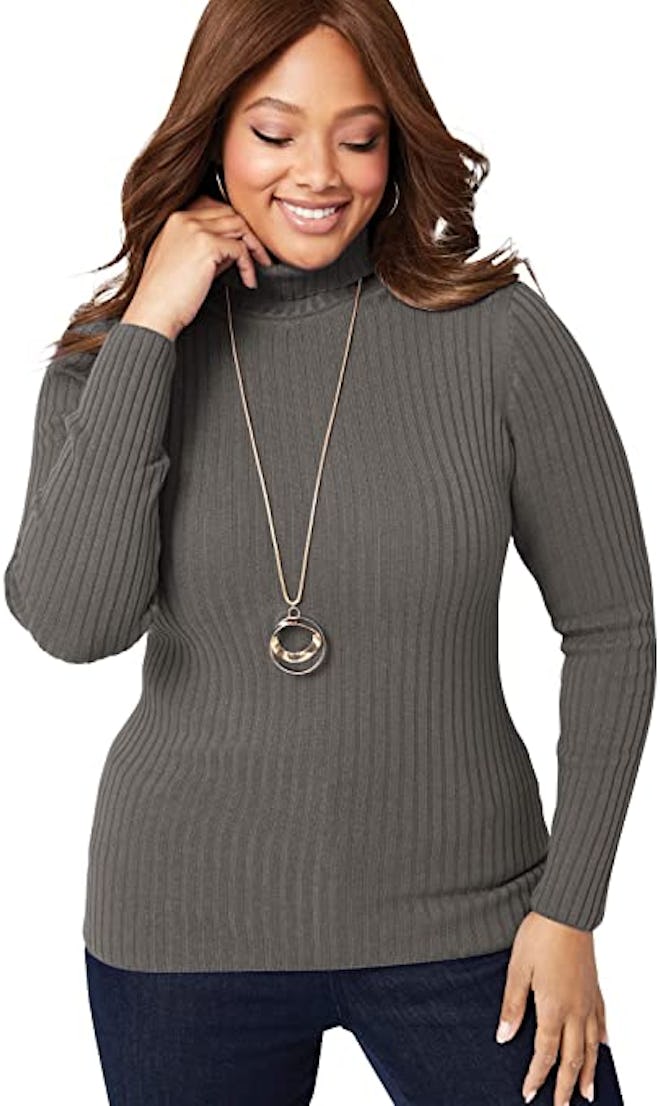 Jessica London Plus Size Ribbed Cotton Turtleneck Sweater
