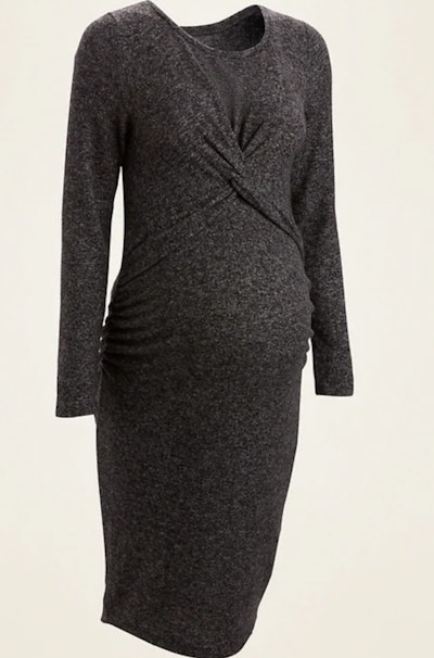 Maternity Cozy Plush-Knit Twist-Front Bodycon Dress in Black Jack