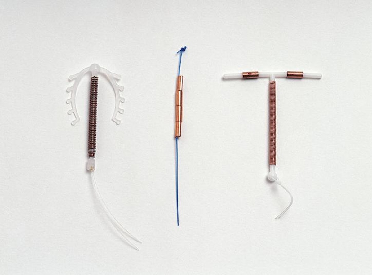 Three different types of copper IUD. 