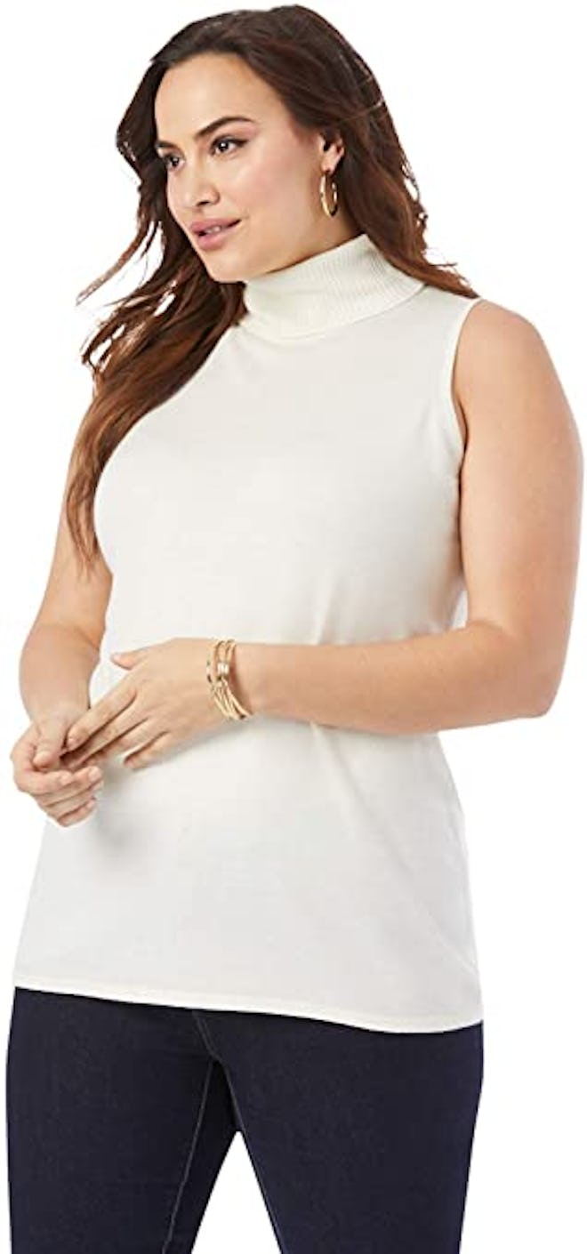 Jessica London Plus Size Sleeveless Turtleneck Cashmere Blend Sweater