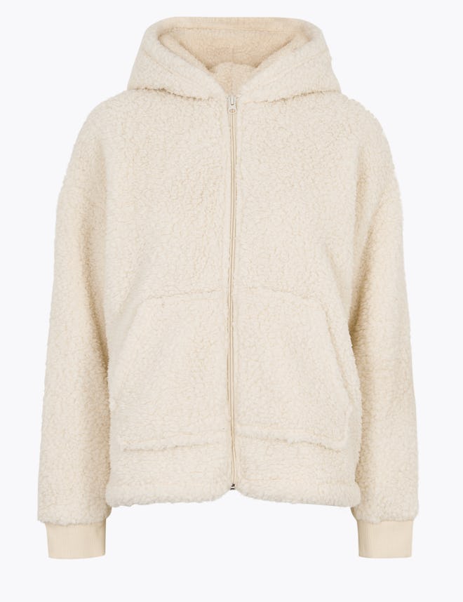 Fleece Hooded Zip Up Short Jacket