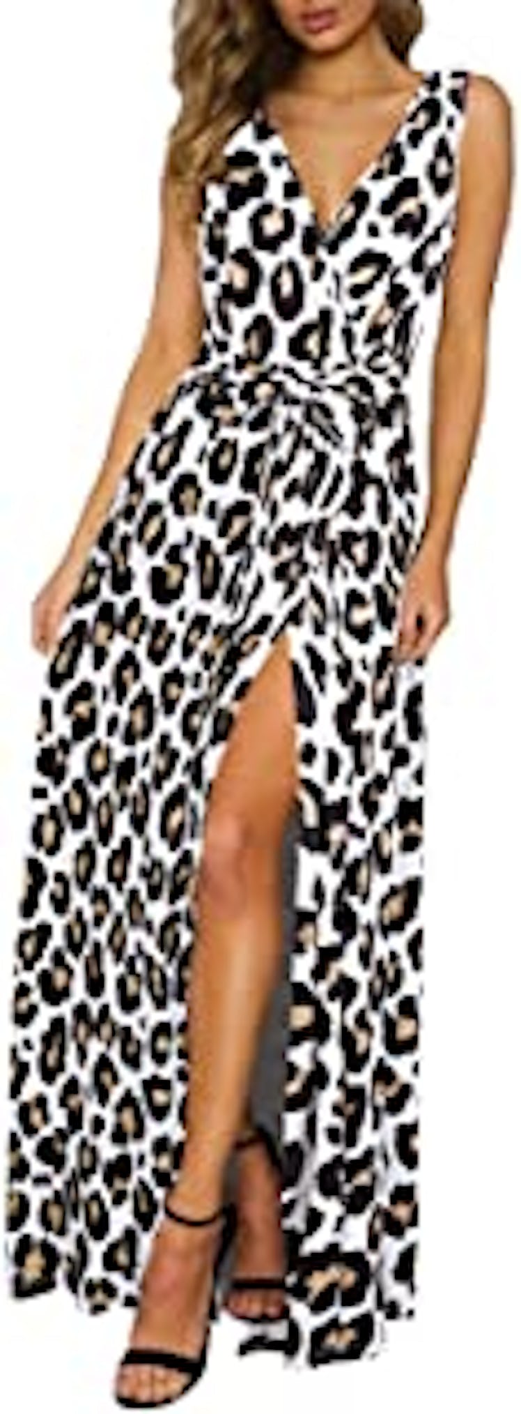 KILIG Women Sexy Deep V-Neck Sleeveless Floral Wrap Long Dress Casual Split Maxi Dress Wedding Summe...