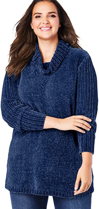 Woman Within Plus Size Chenille Cowlneck Pullover