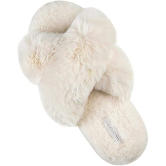 HALLUCI Cross Band Plush Slippers