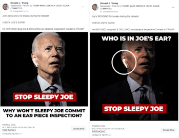 The campaign for Donald Trump has run Facebook ads using manipulated pictures of rival Joe Biden.