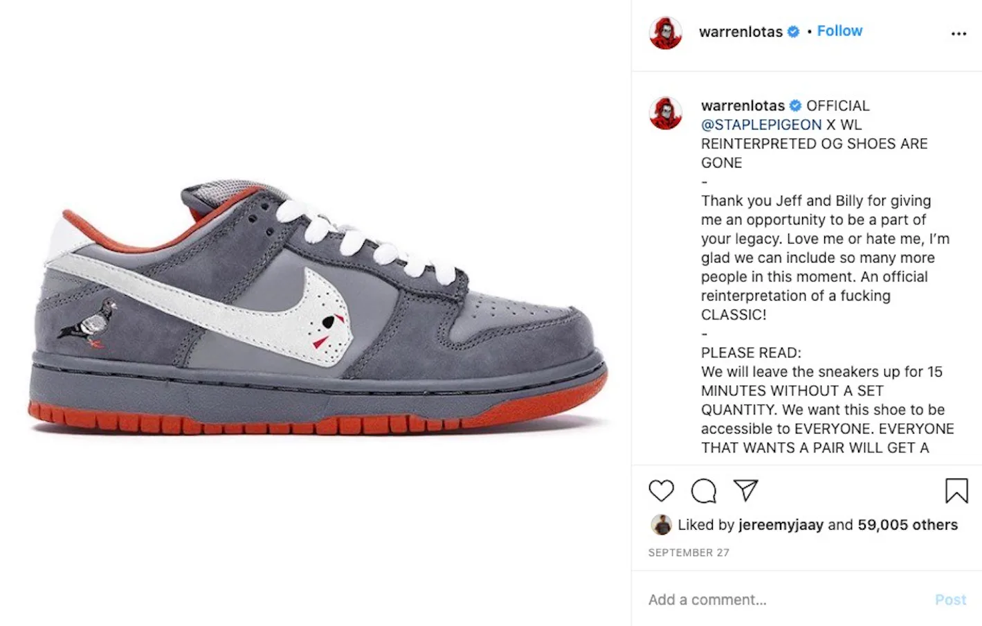Nike sues sneaker designer Warren Lotas over his bootleg Pigeon 'Dunks'