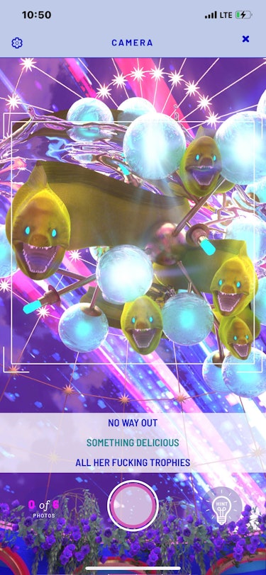 A screenshot of the game featuring trippy neon art of eels.
