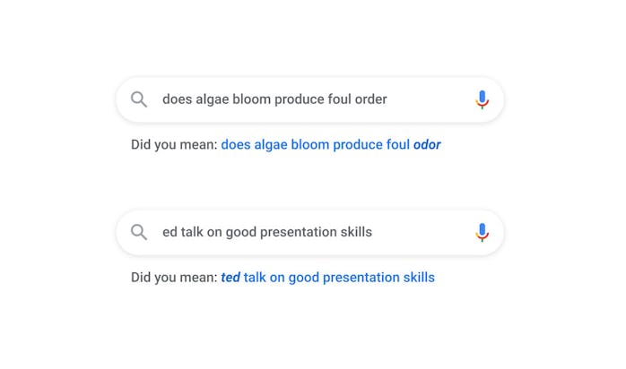 Misspelled search queries being corrected by Google.