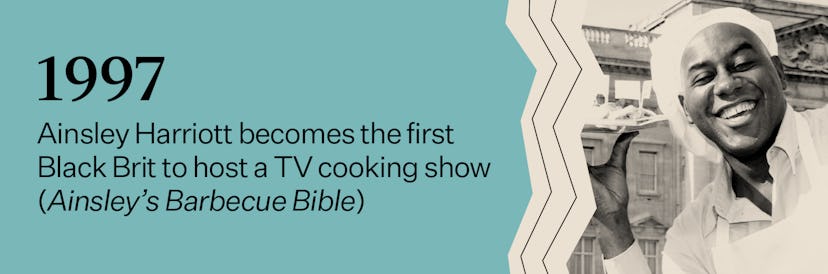 "1997 - Ainsley Harriott becomes the first Black Brit to host a TV cooking show" text next to Harrio...