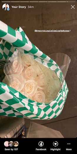 Bouquet of white flowers posted on a story by Iman