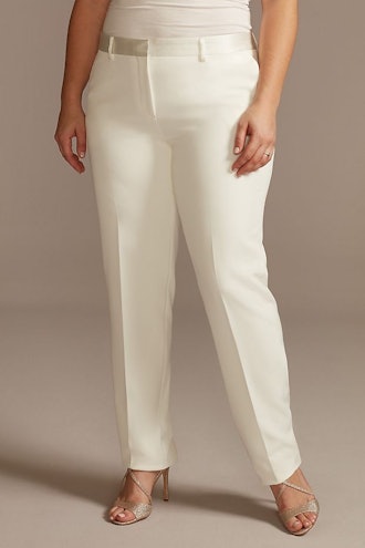 Satin Waistband Fitted Plus Size Suit Pants