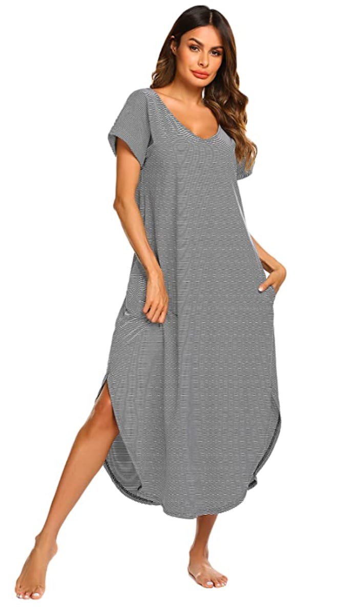 Ekouaer Sleepwear Short Sleeve Long Nightgown