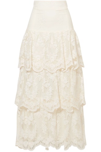 Sasi Tiered Embroidered Tulle Maxi Skirt