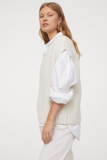 H&M Relaxed-fit, V-neck Sweater Vest in Soft, Cable-knit Fabric. 