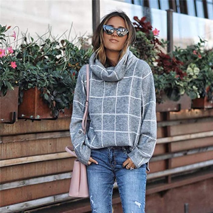 KIRUNDO Plaid Turtleneck Sweater