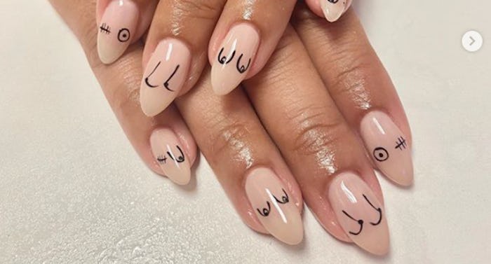 minimal pretty breast cancer awareness nail art