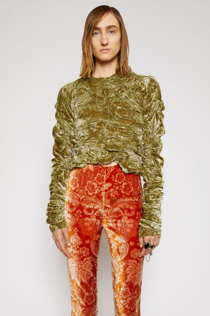 Velvet Ruched Blouse Oil Yellow
